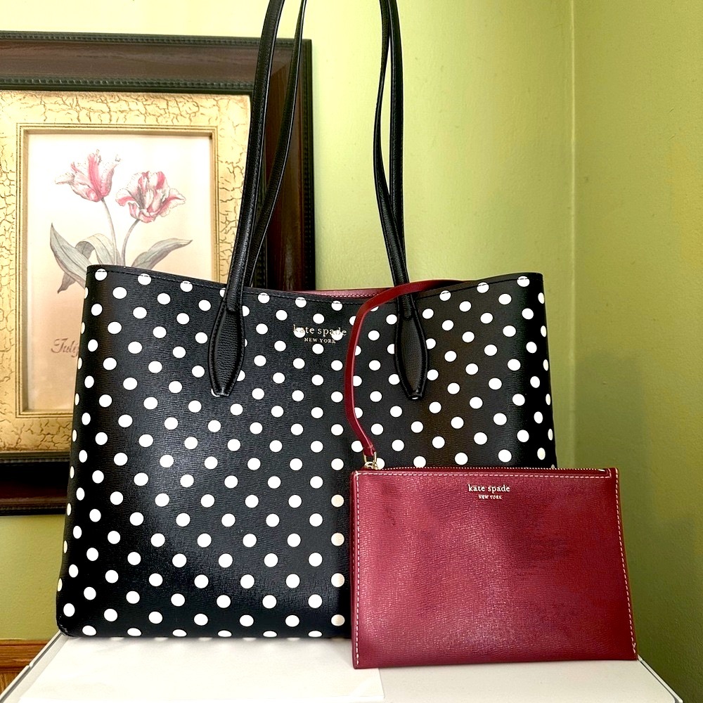 ♣️♥️ KATE SPADE ♥️♠️ NEW YORK ALL DAY DOMINO DOT LARGE TOTE BLACK & WITHE